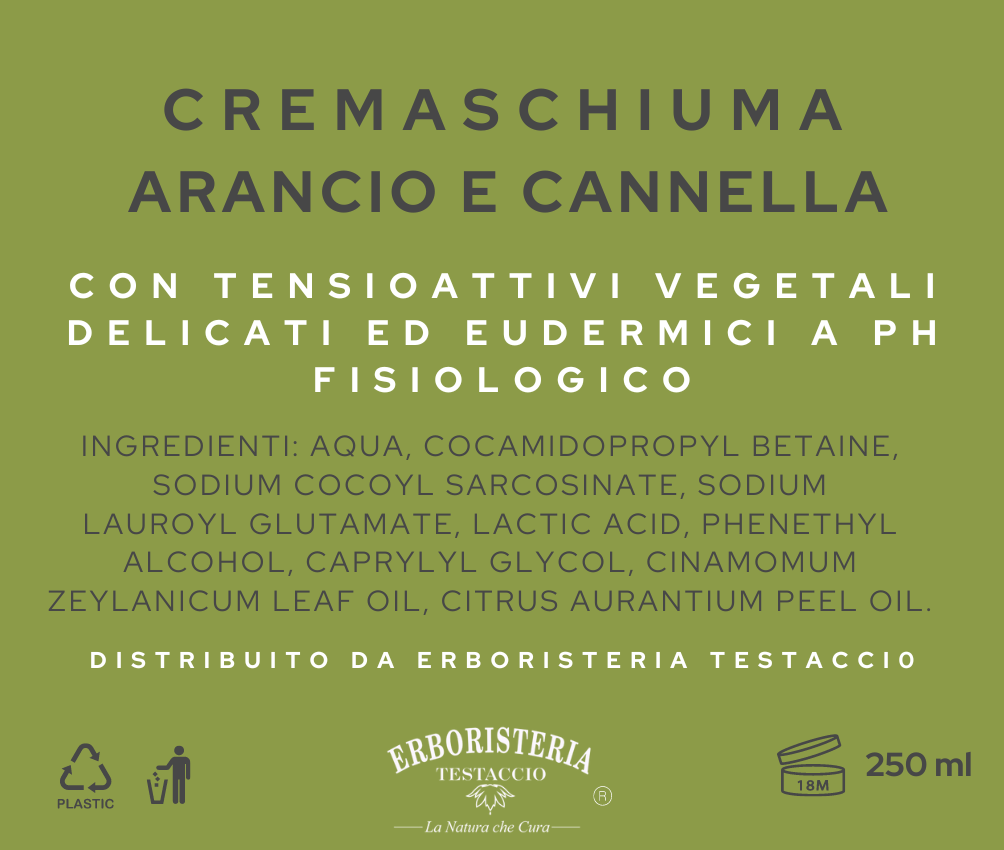 Erboristeria Testaccio Crema Schiuma Arancio e Cannella 250 ml - ErboristeriaTestaccio.com