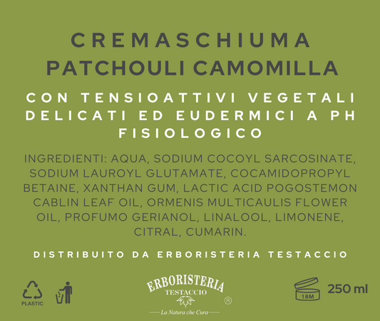 Erboristeria Testaccio Crema Schiuma Patchouli e Camomilla 250 ml - ErboristeriaTestaccio.com