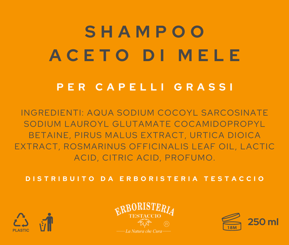 Erboristeria Testaccio Shampoo all'Aceto di Mele 200 ml - ErboristeriaTestaccio.com