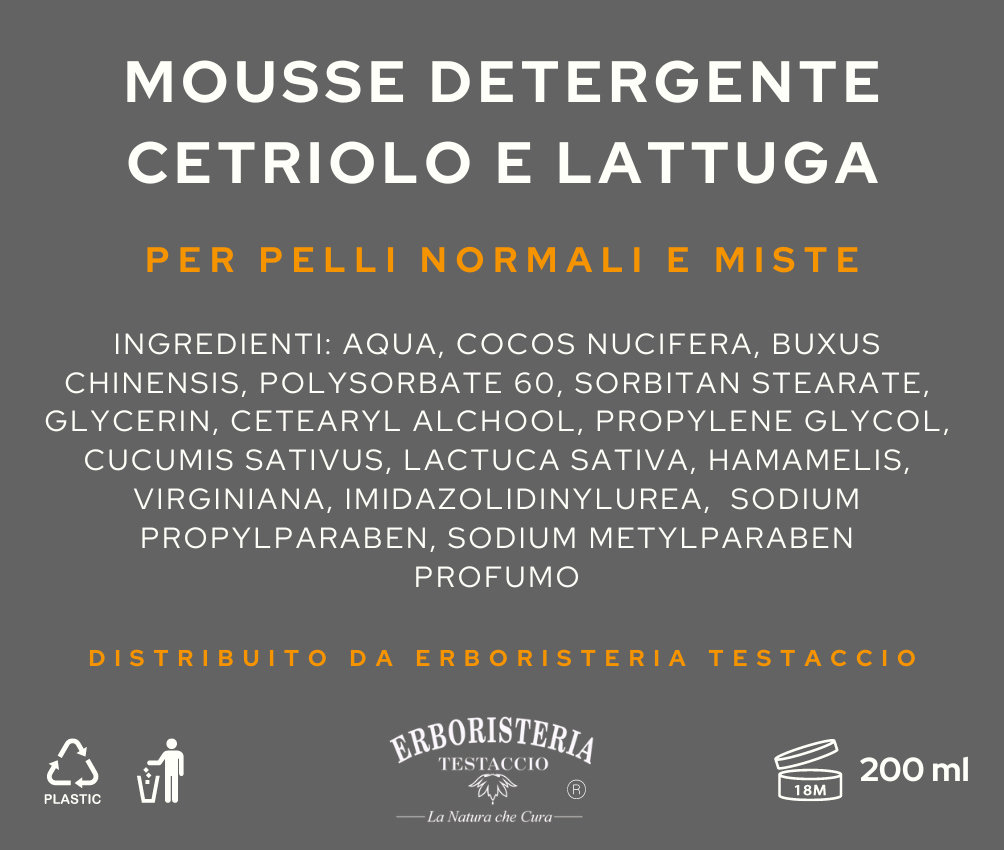Erboristeria Testaccio Mousse Detergente Cetriolo e Lattuga 200 ml - ErboristeriaTestaccio.com