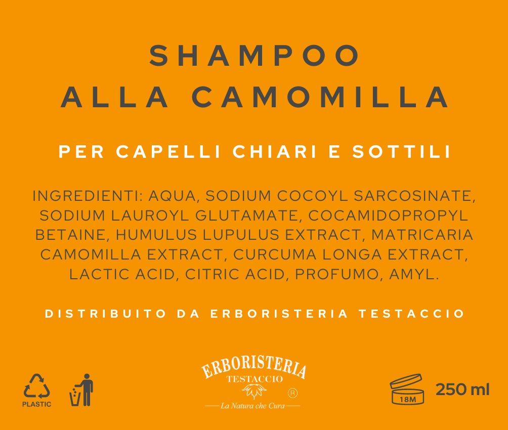 Erboristeria Testaccio Shampoo Camomilla e Curcuma 200 ml - ErboristeriaTestaccio.com