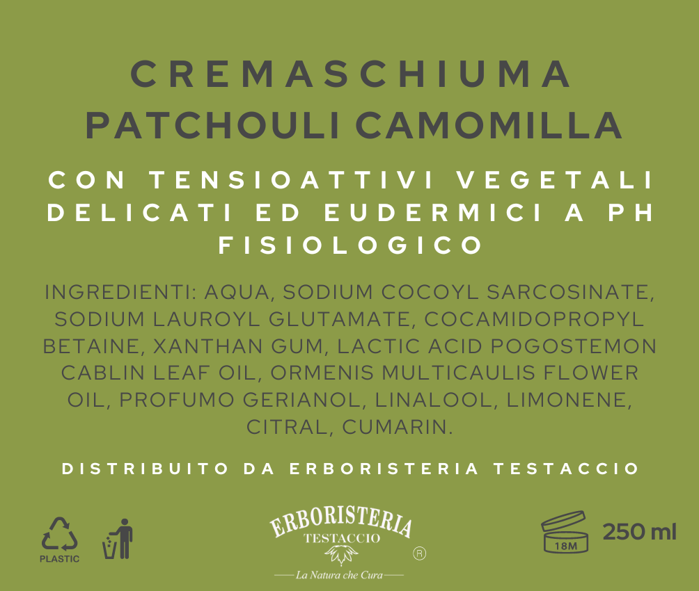 Erboristeria Testaccio Crema Schiuma Patchouli e Camomilla 250 ml - ErboristeriaTestaccio.com